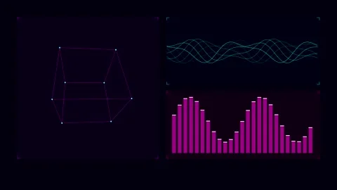 Abstract 3D wireframe cube with audio equalizer animation Stock Footage 346470325
