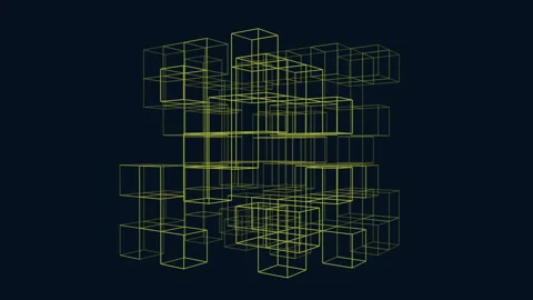 Abstract 3D wireframe cubes animation on dark background, tech network concept Stock Footage 333188145