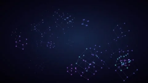 Abstract 3D wireframe cubes floating in a dark digital space Stock Footage 335874728