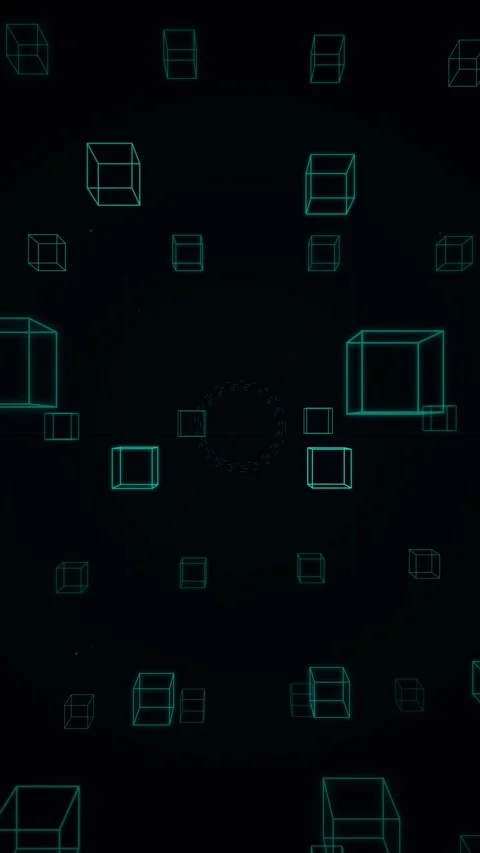 Abstract 3D Wireframe Cubes Floating in Dark Digital Space Stock Footage 346204010
