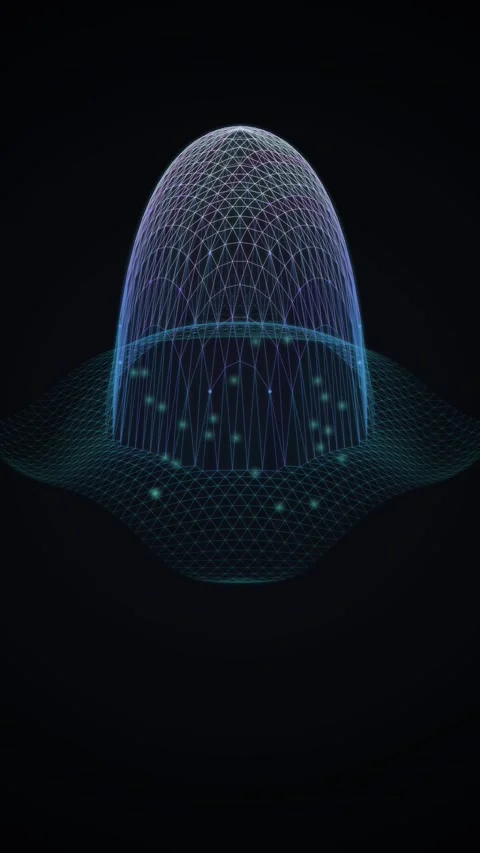 Abstract 3D Wireframe Dome Structure with Floating Particles on Dark Backgrou Stock Footage 346196590