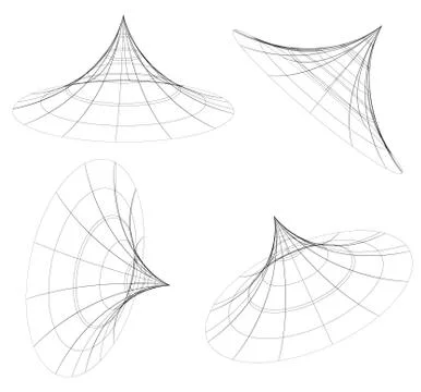Abstract 3d wireframe objects. 3d, spatial shapes set at 4 angles. Geometric  库存插图