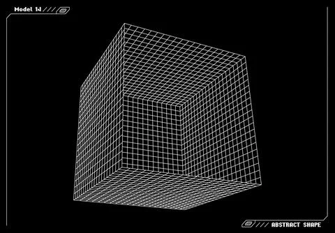 Abstract 3d wireframe shape or basic element with open edge. Science and Illustrazione stock