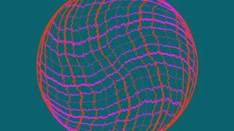 Abstract 3d wireframe sphere with glowing pink grid lines Illustrazione stock