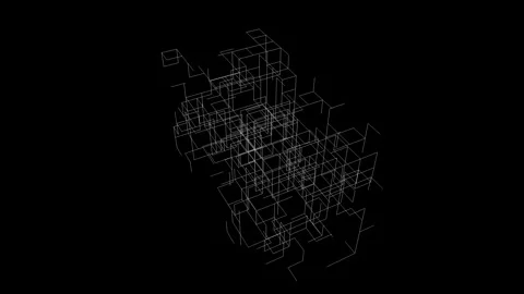 Abstract 3D wireframe structure with digital technical grid overlay Stock Footage 332649105