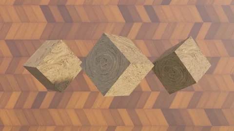 Abstract 3D Wooden Cubes Rotating on Parquet Floor Background Stock Footage 280959997