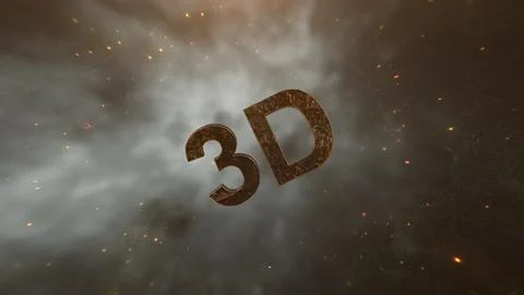 Abstract 3D word Animation with fire and gold particles Stock Illustration