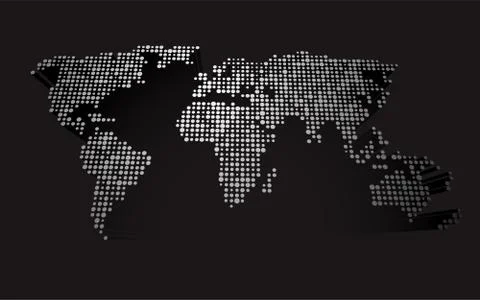 Abstract 3D world map made ??up of small white dots Stock Illustration