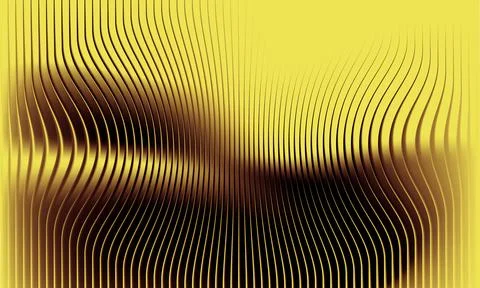 Abstract 3D yellow wave background with vertical ribbed texture and dark ge.. Stock-Illustration
