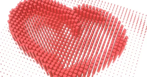 Abstract 4k animation. 3d render. Red heart made of cylinders. Stock Footage