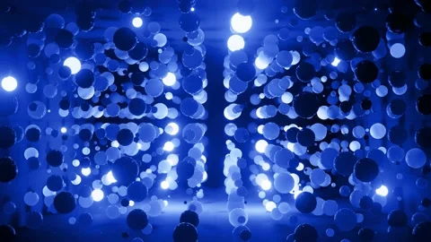 Abstract 4k background of spheres in shades of blue. Balls like leds hang in air Stock Footage 148052913