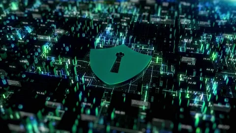 Abstract 4K Cyber Security Shield Icon Digital Data Network Protection 스톡 동영상 203850047