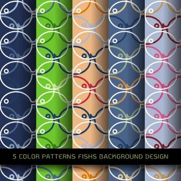 Abstract 5 color creative fish seamless pattern Stock Illustration