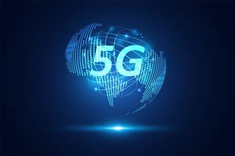 Abstract 5G wireless internet wifi network technology concept map digital int Illustrazione stock