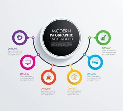 Abstract 6 circle infographics number options template. Vector illustration b Stock Illustration