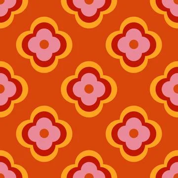 Abstract 70s retro pattern flowers seamless vector background Stock Illustration