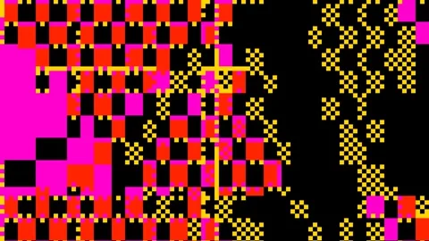 Abstract 8 bit glitch art pixelated pink red yellow pattern on black background Stock Footage 289275048