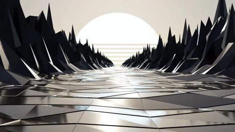 Abstract 80s Cyberpunk Low Poly Mountain Landscape Loop Stock Footage 317087159