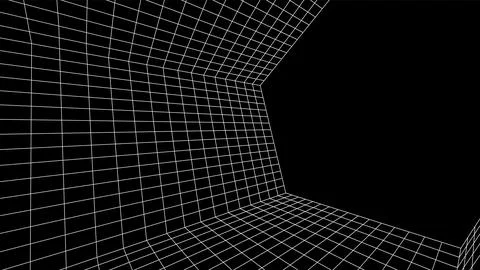 Abstract 80s styled computer background. Sci-fi architecture interior with retro Illustrazione stock