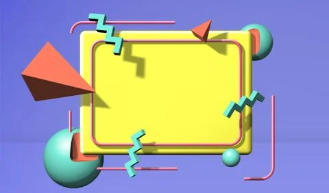 Abstract 90s styled frame with flying 3d objects and shapes Stock Illustration
