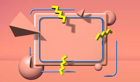 Abstract 90s styled frame with flying 3d objects and shapes Stock Illustration