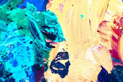 Abstract acrylic paint strokes, art brush flatlay background Stock Photos