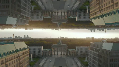 Abstract Aerial Drone View of Empty Empty Brandenburg Gate in Berlin, Germany Stock Footage 141375805