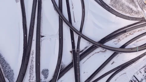 Abstract aerial highway pattern with winter transport structure Stock Footage 328963155