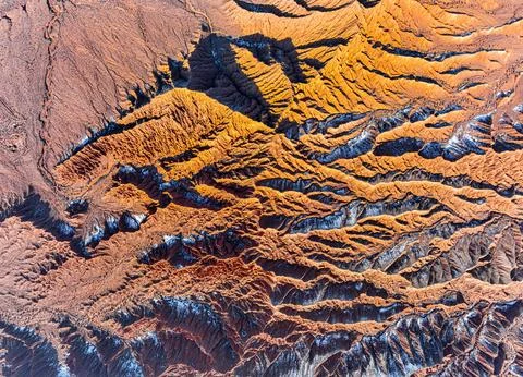 Abstract aerial texture of eroded Mars Canyon formations Stock Photos