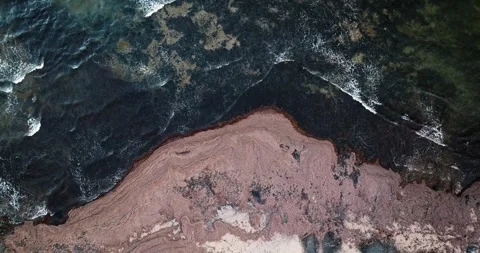 Abstract Aerial View Of Ocean Waves Crashing On Rocky Coastline Video stock 227260552