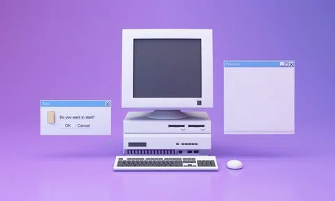 Abstract aesthetic background with 90s style system message windows, old vint Stock Illustration