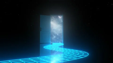 Abstract Aesthetic Vaporwave Door Open to Space Stars Neon Path Vidéo 141890953