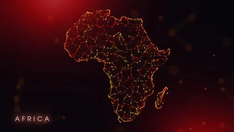 Abstract Africa Map Digital Network Background With Red And Orange Plexus Dot Stock Illustration