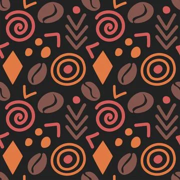 Abstract African seamless pattern with simple coffee beans. Illustrazione stock