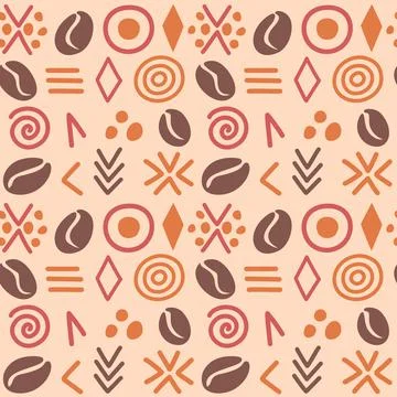 Abstract African seamless pattern with simple coffee beans. Illustrazione stock