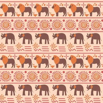 Abstract African seamless pattern with simple wild animals. Stock Illustration