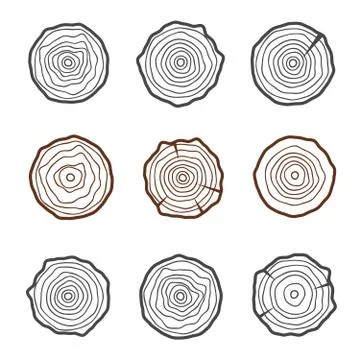 Abstract age annual circle tree background. Tree rings vector set Stock Illustration