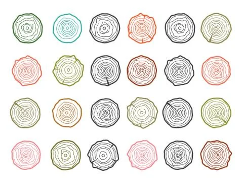 Abstract age annual circle tree background. Tree rings set Stock Illustration