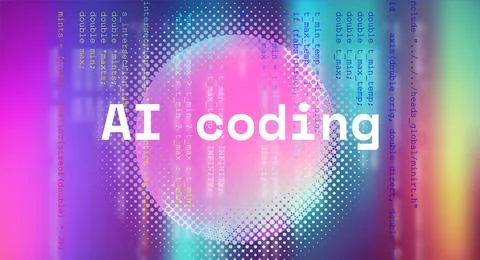 Abstract AI Coding Background with Source Code Overlay, Artificial Intelligen Stock-Illustration