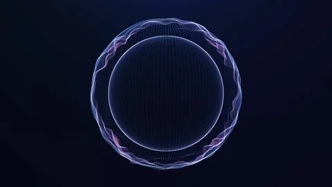 Abstract AI core sphere surrounded by a luminous blue and violet wave ring,.. Stock Illustration