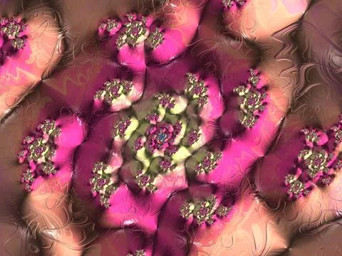 Abstract AI generated digital artwork of wobbly pink and brown patterns with flo Illustrazione stock