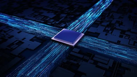 Abstract AI innovation background polygonal microchip AI chip technology electro Stock Footage 341903077