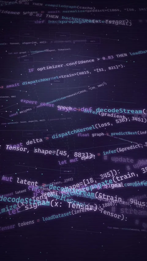 Abstract AI Machine Learning Code Background with Glowing Text Video stock 335341962
