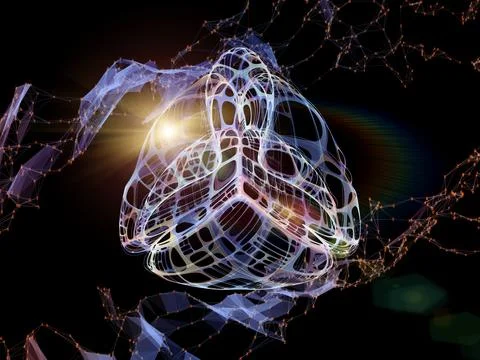 Abstract AI Network with Glowing Geometric Mesh Stock Illustration