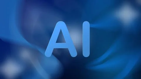 Abstract ai technology concept with blue wavy background Ilustración de archivo