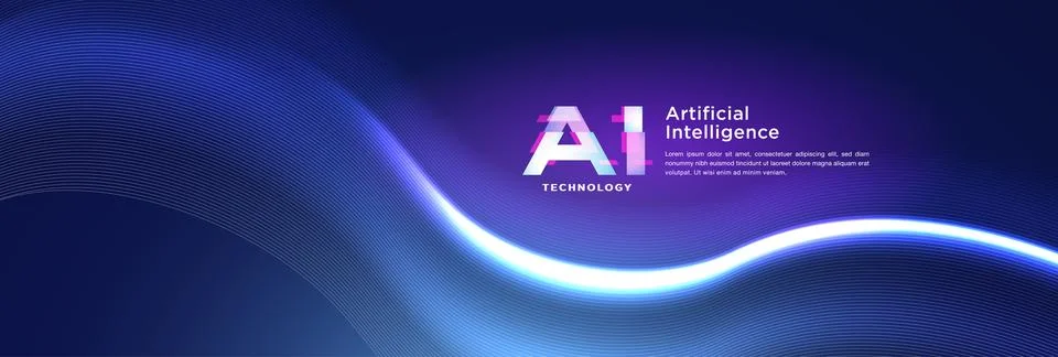 Abstract AI Wave Background with Digital Flow Stock Illustration