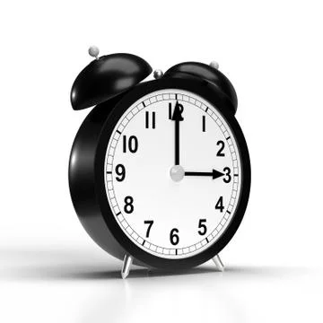 Abstract alarm clock on white background. 3D rendering Illustrazione stock