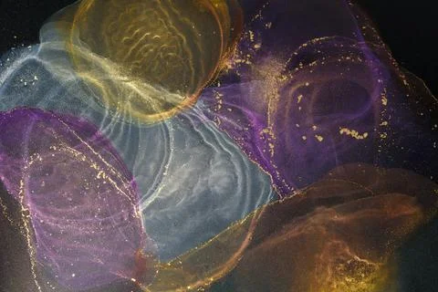 Abstract alcohol ink background on black Stock Photos
