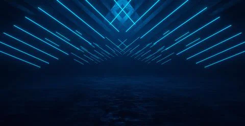 Abstract Alien Dark Smoke Bright Blue Hangar Banner Background 3D Render Иллюстрация