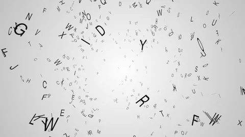 An abstract alphabet explosion animation, random look, orbiting to the right Stock Footage 114073166